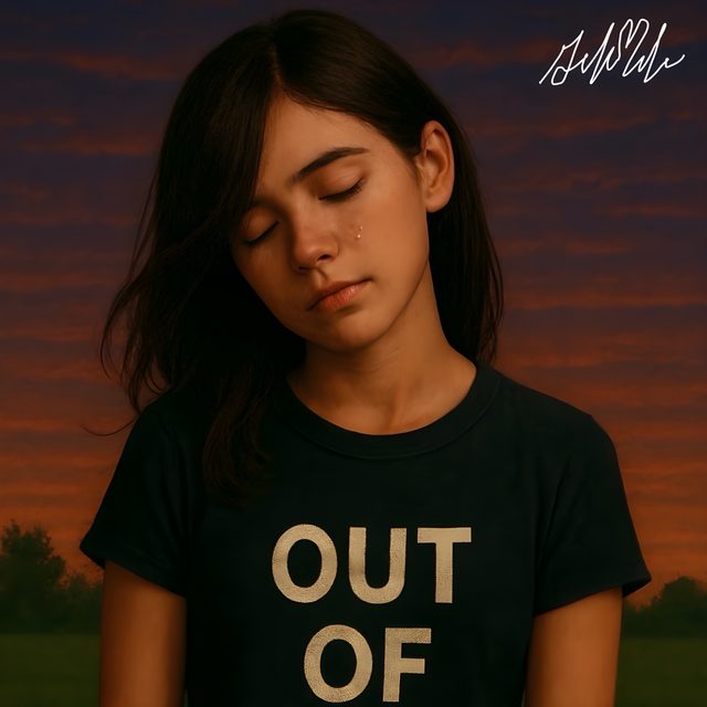 dreambleed &mdash; a girl in a black tee against a red sunset sky, a tear on her cheek
